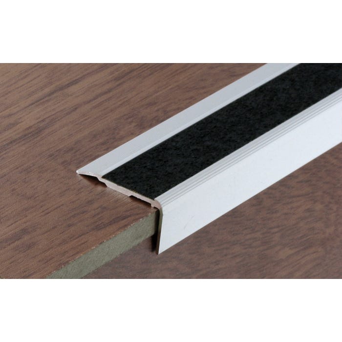 Nez de marche aluminium anodisé + bande antidérapante noire à visser  L.110 x l.3,2 cm 2