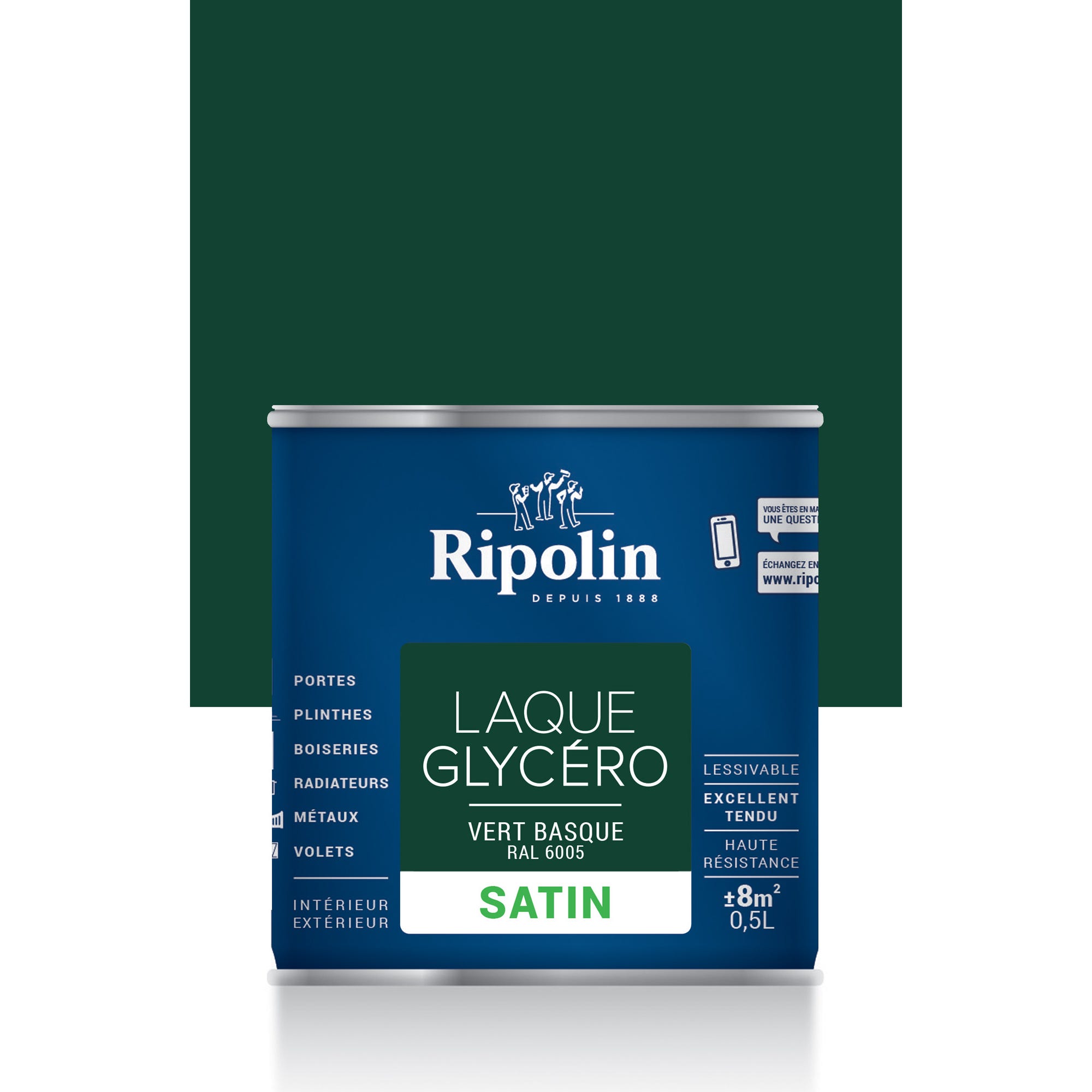 Peinture intérieure et extérieure multi-supports glycéro satin vert basque 0,5 L - RIPOLIN 0