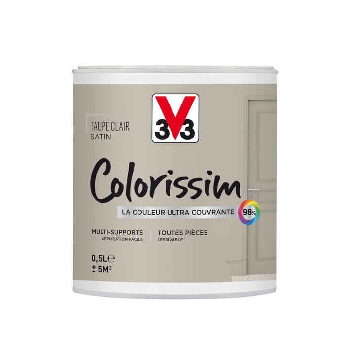Peinture multi-supports acrylique satin taupe clair 0,5 L - V33 COLORISSIM 0