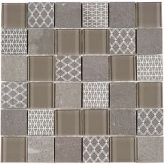Mosaique 30 x 30 cm marbre verre gris beige