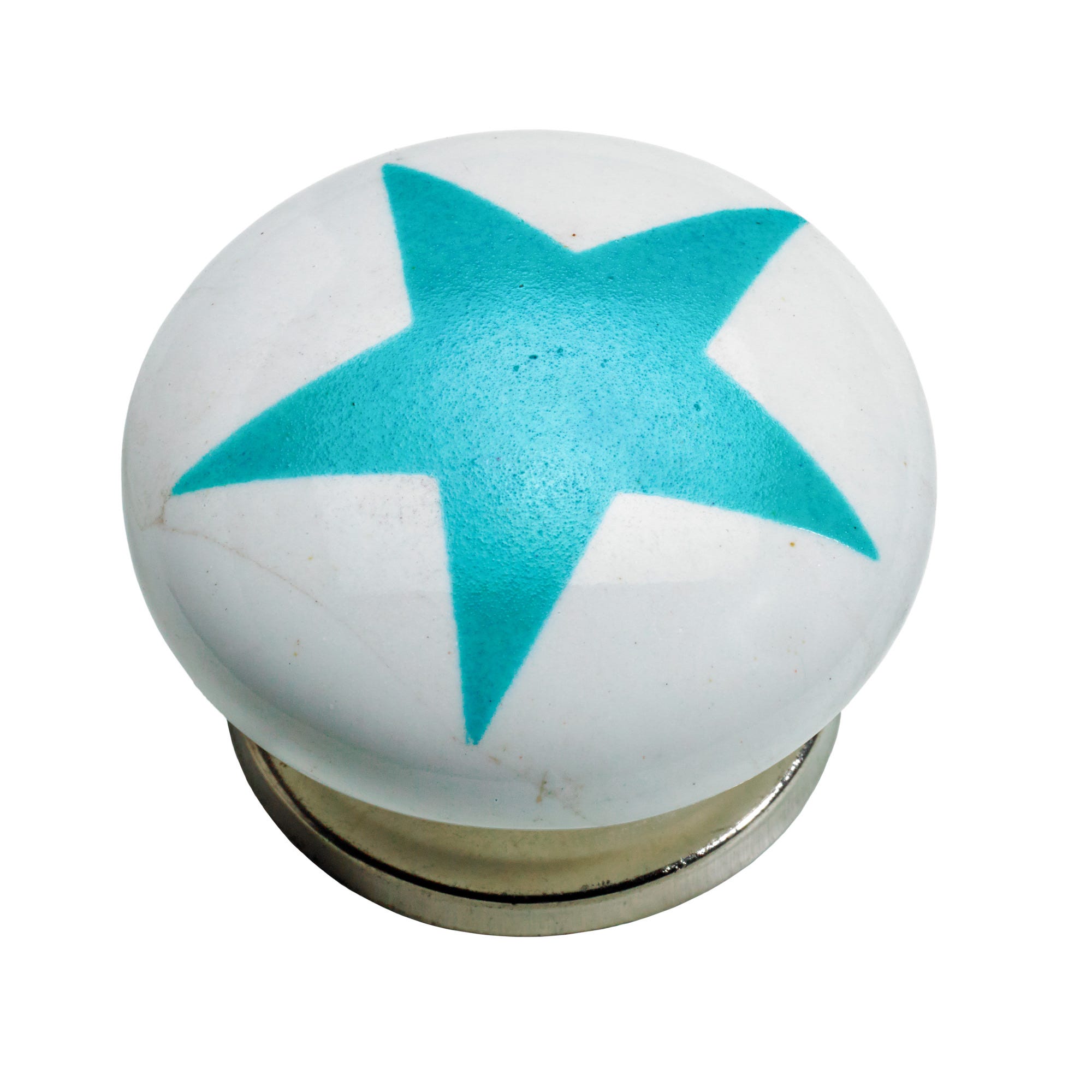 Bouton en porcelaine blanc avec dessin étoile bleu Ø40mm 0