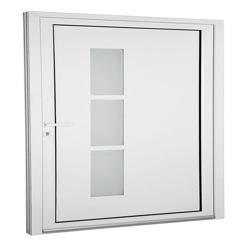 Porte d’entrée aluminium blanc poussant gauche H.215 x l.90 cm Capri 0
