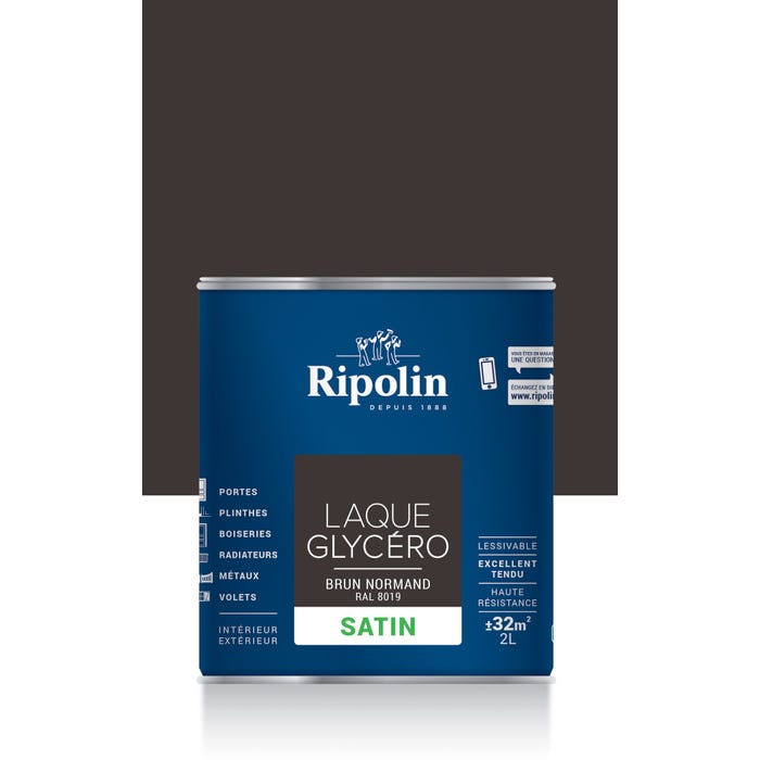 Peinture intérieure et extérieure multi-supports glycéro satin brun normand 2 L - RIPOLIN 0