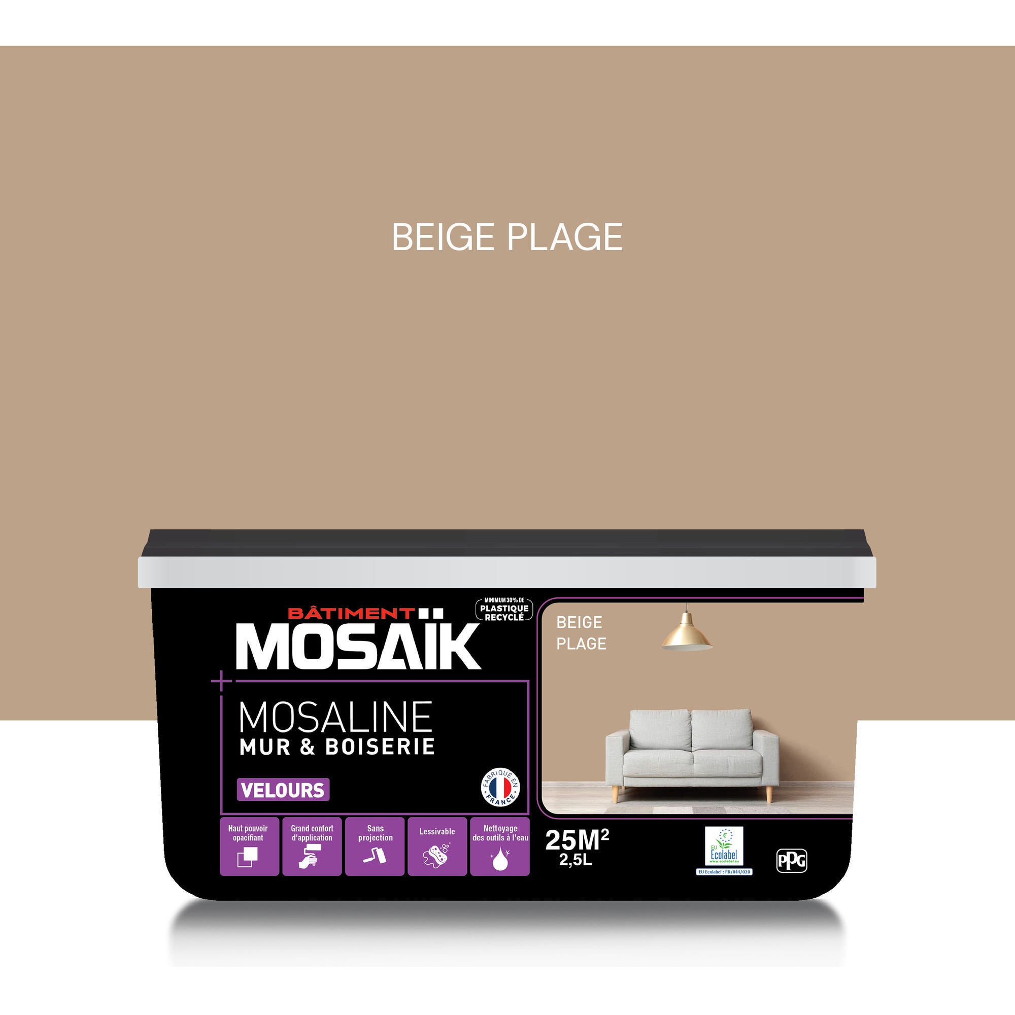 Peinture intérieure multi support acrylique velours beige plage 2,5 L Mosaline - MOSAIK 0