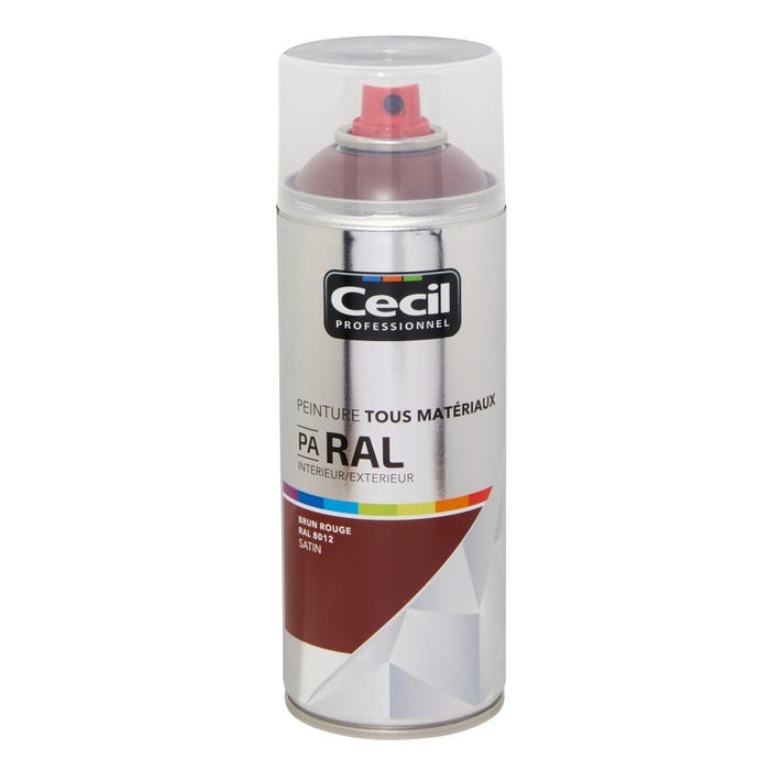 Peinture aérosol tous matériaux int/ext satin brun rouge RAL8012 400 ml - CECIL PRO 0