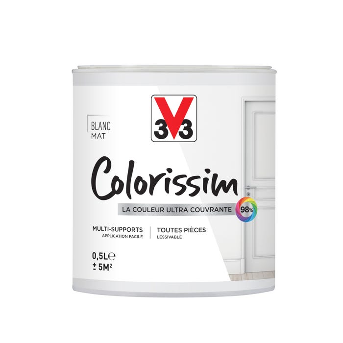 Peinture intérieure multi-supports acrylique mat blanc 0,5 L - V33 COLORISSIM 0