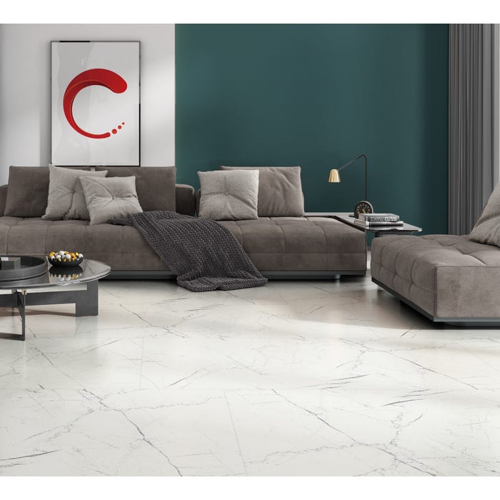 Carrelage sol intérieur effet marbre l.60x L.120cm - Thassos Marmo White 1