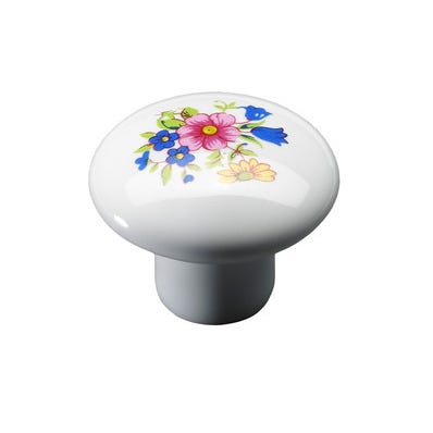 Bouton en porcelaine décor fleuri Diam.35 mm 0