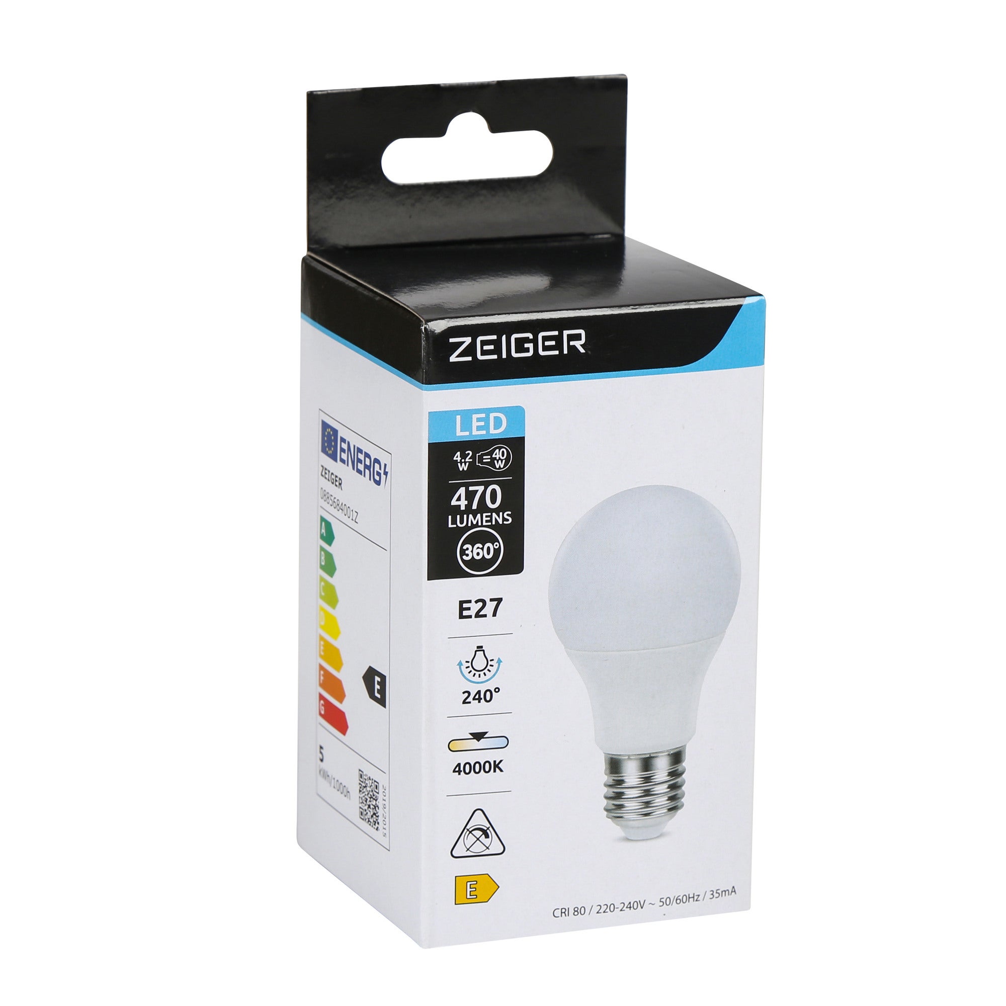 AMPOULE E27 A60 470LM 4000K