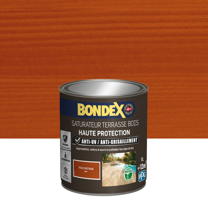 Saturateur terrasse bois anti UV et grisaillement teck exotique 1 L - BONDEX 0