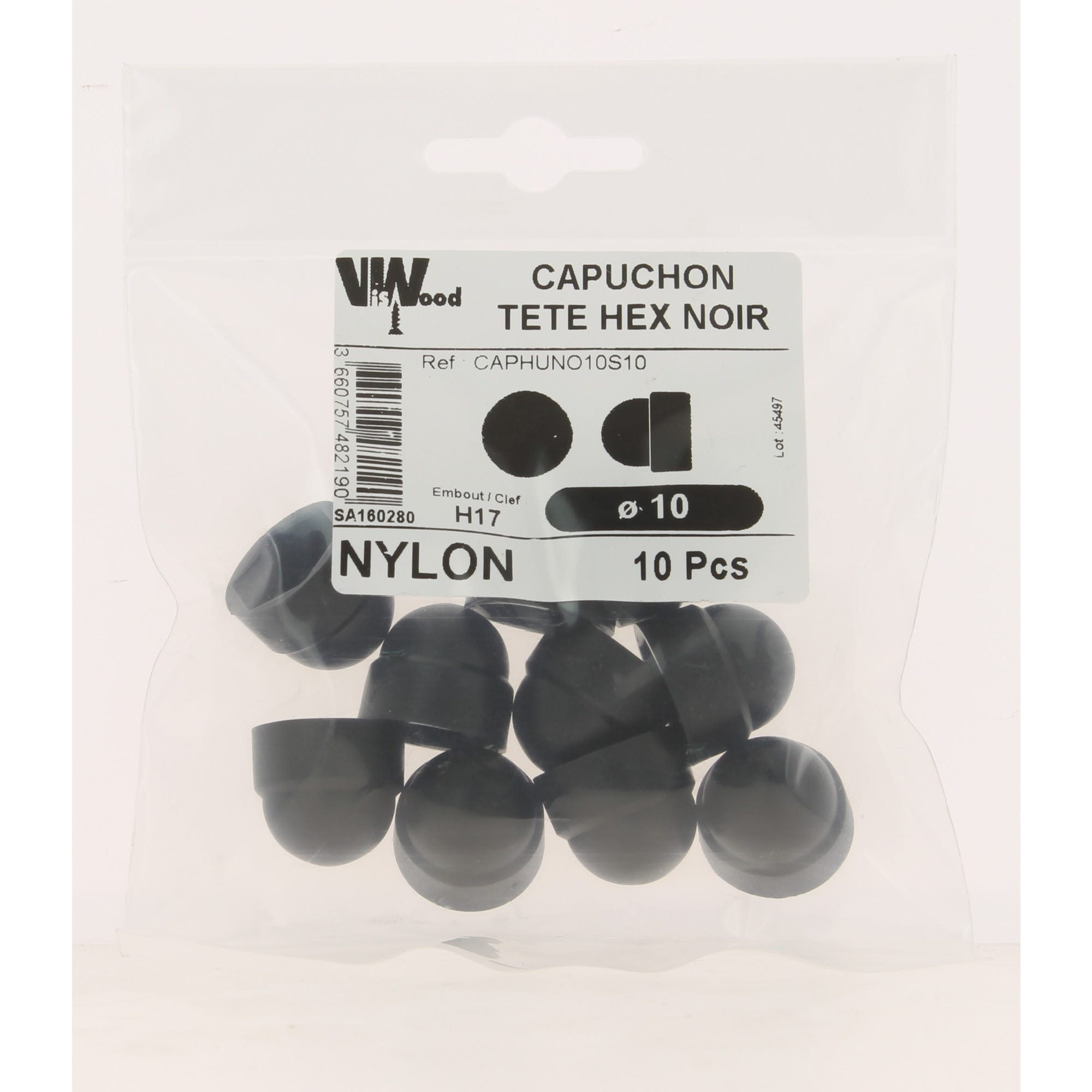 Cache ecrou hexa nylon noir m10 x10 - VISWOOD 0