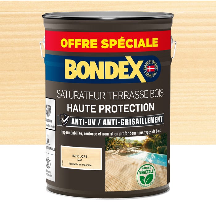 Saturateur terrasse bois anti UV et grisaillement incolore 5 L + 20% gratuit - BONDEX 0
