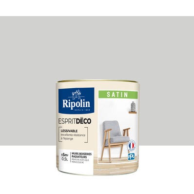 Peinture intérieure multi-supports acrylique satin teintéé en machine gris hydra CH2 0008 0,5 L Esprit déco - RIPOLIN 1
