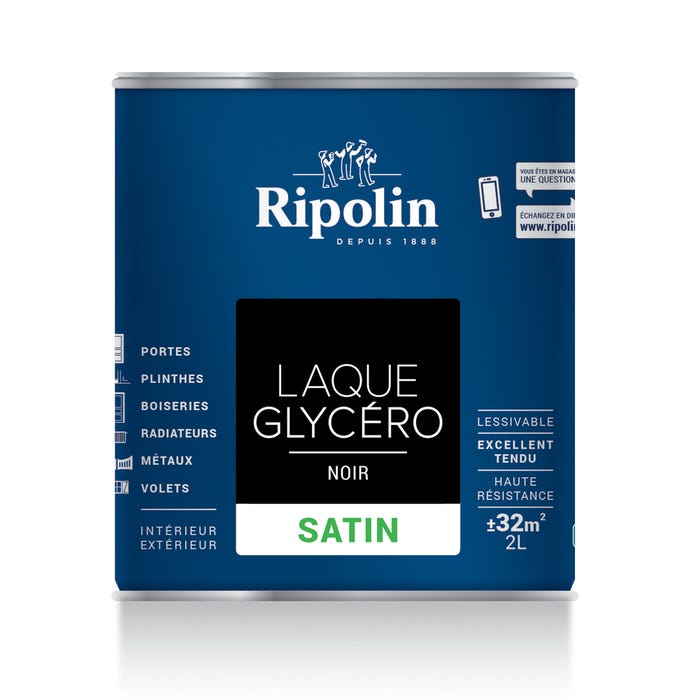 Peinture intérieure et extérieure multi-supports glycéro satin noir 2 L - RIPOLIN 2
