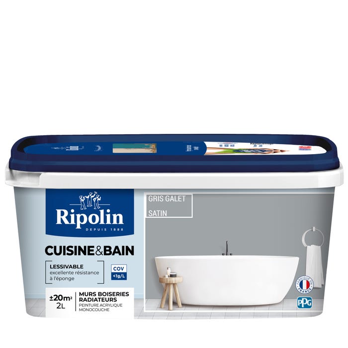 Peinture intérieure multi-supports acrylique satin gris galet 2 L Cuisine & bain - RIPOLIN 2