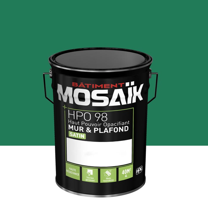Peinture intérieure satin vert cresson teintée en machine 4L HPO - MOSAIK 1