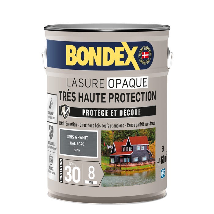 Lasure opaque très haute protection 8 ans gris granit 5 L - BONDEX 1