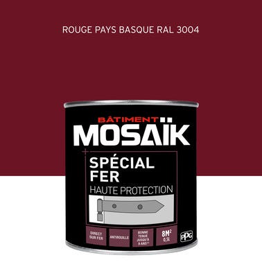 Peinture fer glycéro anti-rouille brillant rouge basque RAL3004 0,5 L - MOSAÏK 