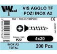 Vis bois tête fraisée inox A2 empreinte pozidriv 4 x 20 mm 200 pièces - VISWOOD
