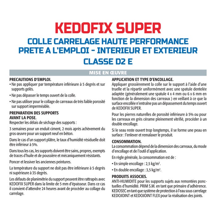 Colle pour Carrelage Haute Performance Kedofix Semin, Prêt à l'emploi, Intérieur/extérieur, seau de 5 kg 1