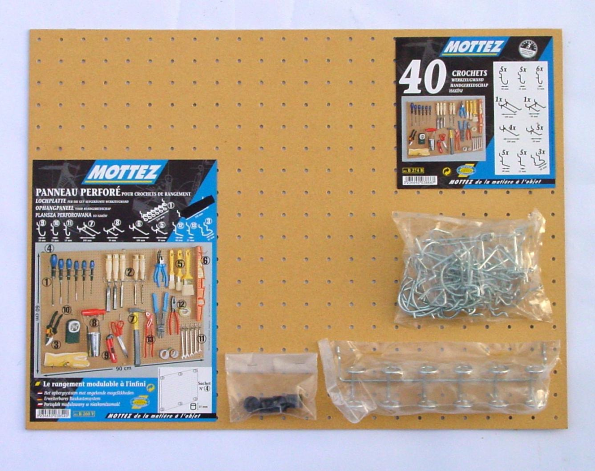 Kit Panneau Et Crochets Mottez, H.60 X L.90 X P.0.6 Cm