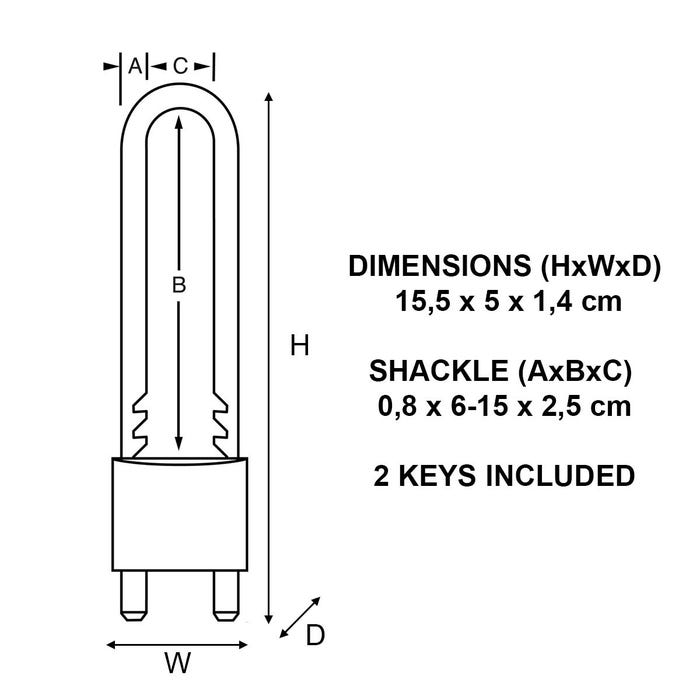 Cadenas à clé laiton MASTER LOCK50mm anse ajustable d.8xh.60-150mm 5 goupilles 3