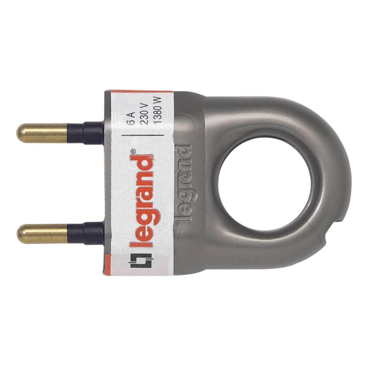 fiche male 2 poles 6a avec anneau d'extraction aluminium