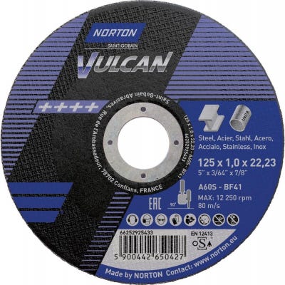 Disque de coupe Vulcan acier/Inox courbé 125x10