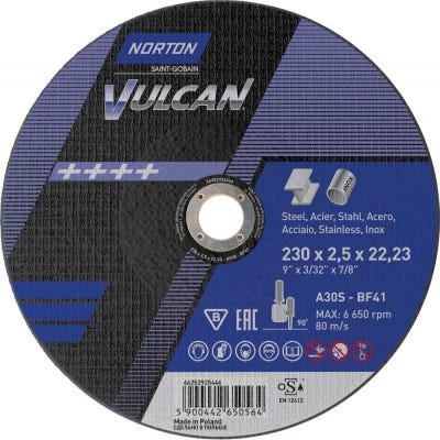 Disque de coupe Vulcan acier/Inox courbé 230x25