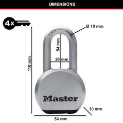 MASTER LOCK Cadenas Haute Securite [A Cle] [Acier Inoxydable] [Anse Longue] [Exterieur] M830EURDLH 7