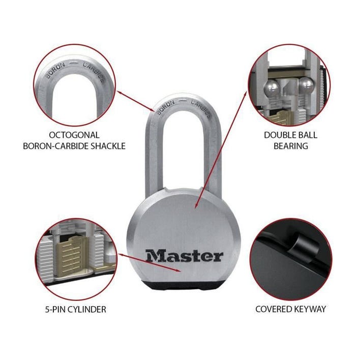 MASTER LOCK Cadenas Haute Securite [A Cle] [Acier Inoxydable] [Anse Longue] [Exterieur] M830EURDLH 2