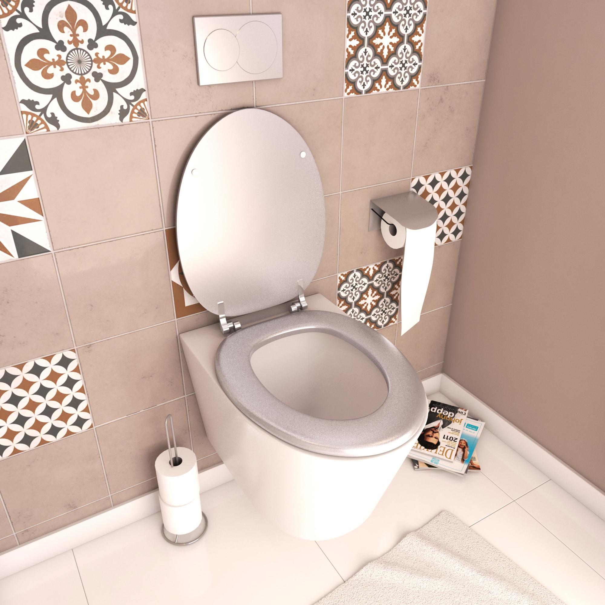 Abattant WC - en MDF avec charnières en métal réglables - WHISY SILVER