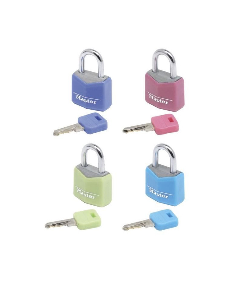 MASTER LOCK Lot de 4 cadenas 20mm - Couleurs assorties - Pour bagage, valise, sac a dos