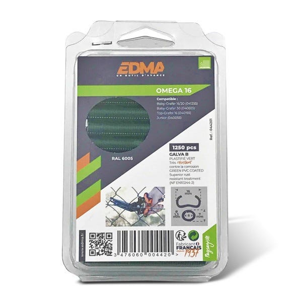 EDMA - Boîte de 1250 pièces d'AGRAFE OMEGA 16 Galva plastifié vert Edma 0