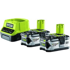 Pack 2 batteries RYOBI 18V One+ 4.0Ah - chargeur rapide 2.0Ah Lithium-ion RC18120-240 3