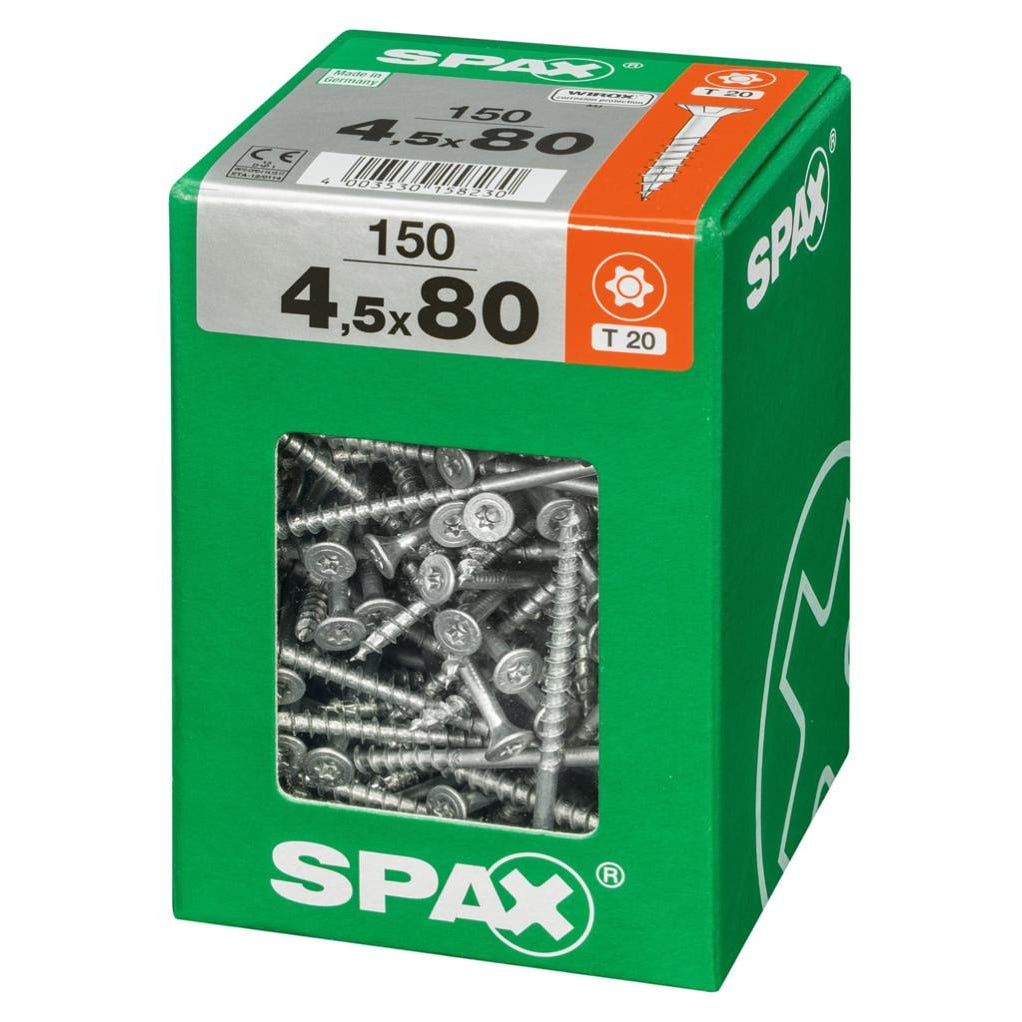 Lot de 150 vis acier tête fraisée torx SPAX, Diam.4.5 mm x L.80 mm 2