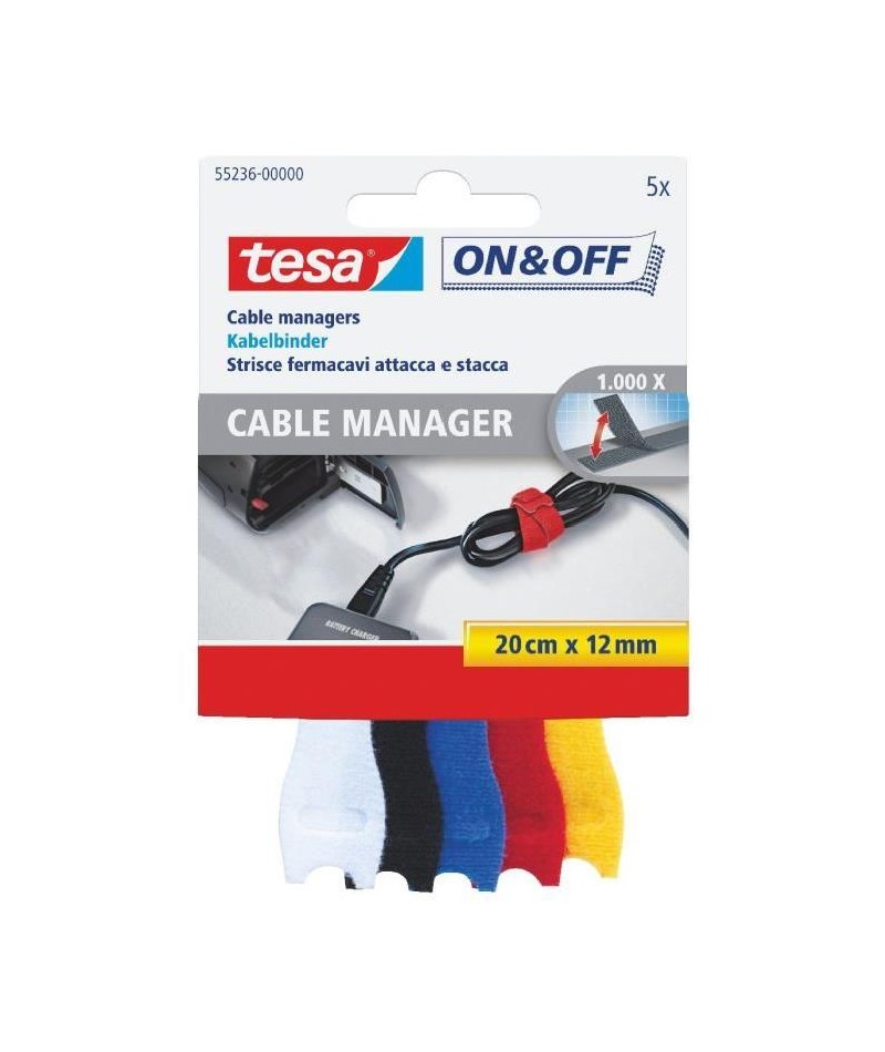 TESA Attache Câble - 0,2 m x 12 mm - 5 couleurs - 5 pieces