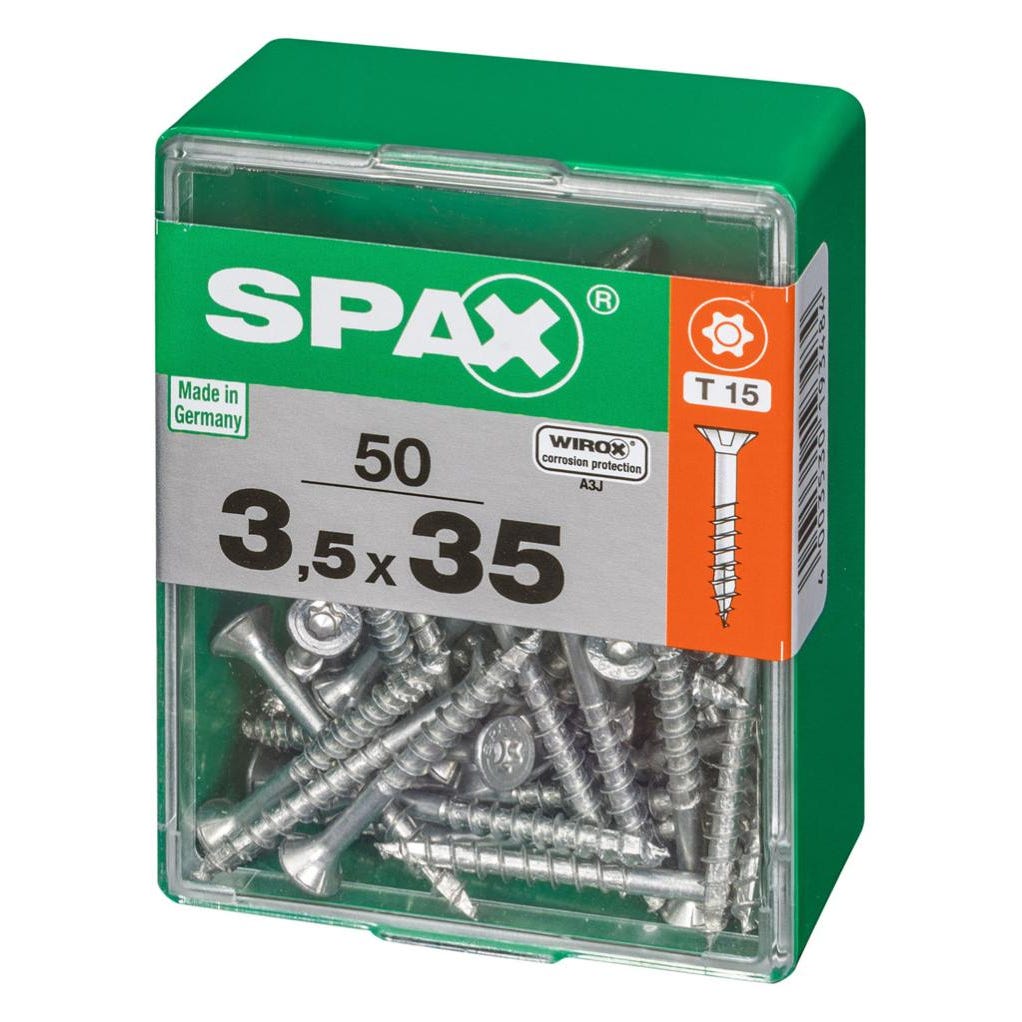 Lot de 50 vis acier tête autofraisée plate SPAX, Diam.3.5 mm x L.35 mm 2