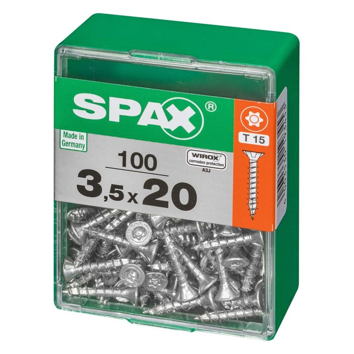 Lot de 100 vis acier tête autofraisée plate SPAX, Diam.3.5 mm x L.20 mm 2