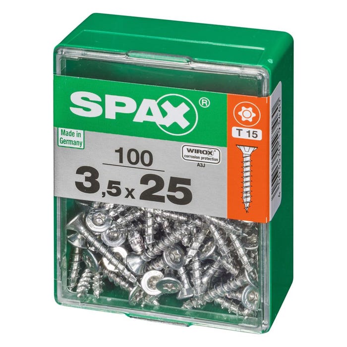 Lot de 100 vis acier tête autofraisée plate SPAX, Diam.3.5 mm x L.25 mm 2