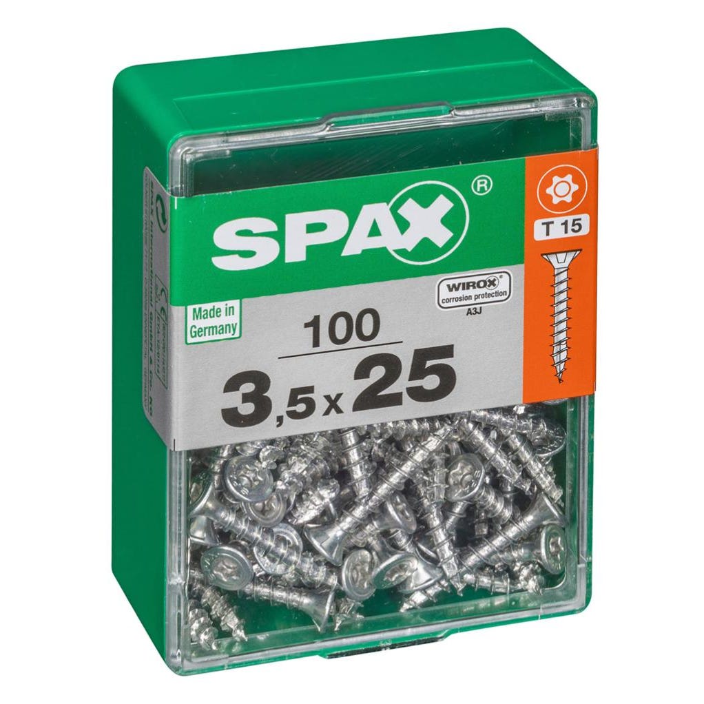 Lot de 100 vis acier tête autofraisée plate SPAX, Diam.3.5 mm x L.25 mm 0