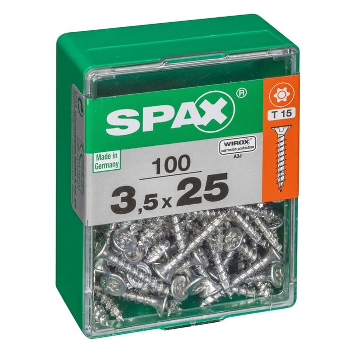 Lot de 100 vis acier tête autofraisée plate SPAX, Diam.3.5 mm x L.25 mm 0