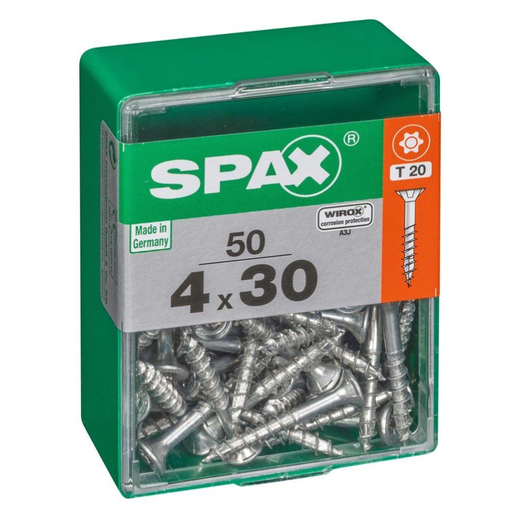 Lot de 50 vis acier tête autofraisée plate SPAX, Diam.4 mm x L.30 mm 0