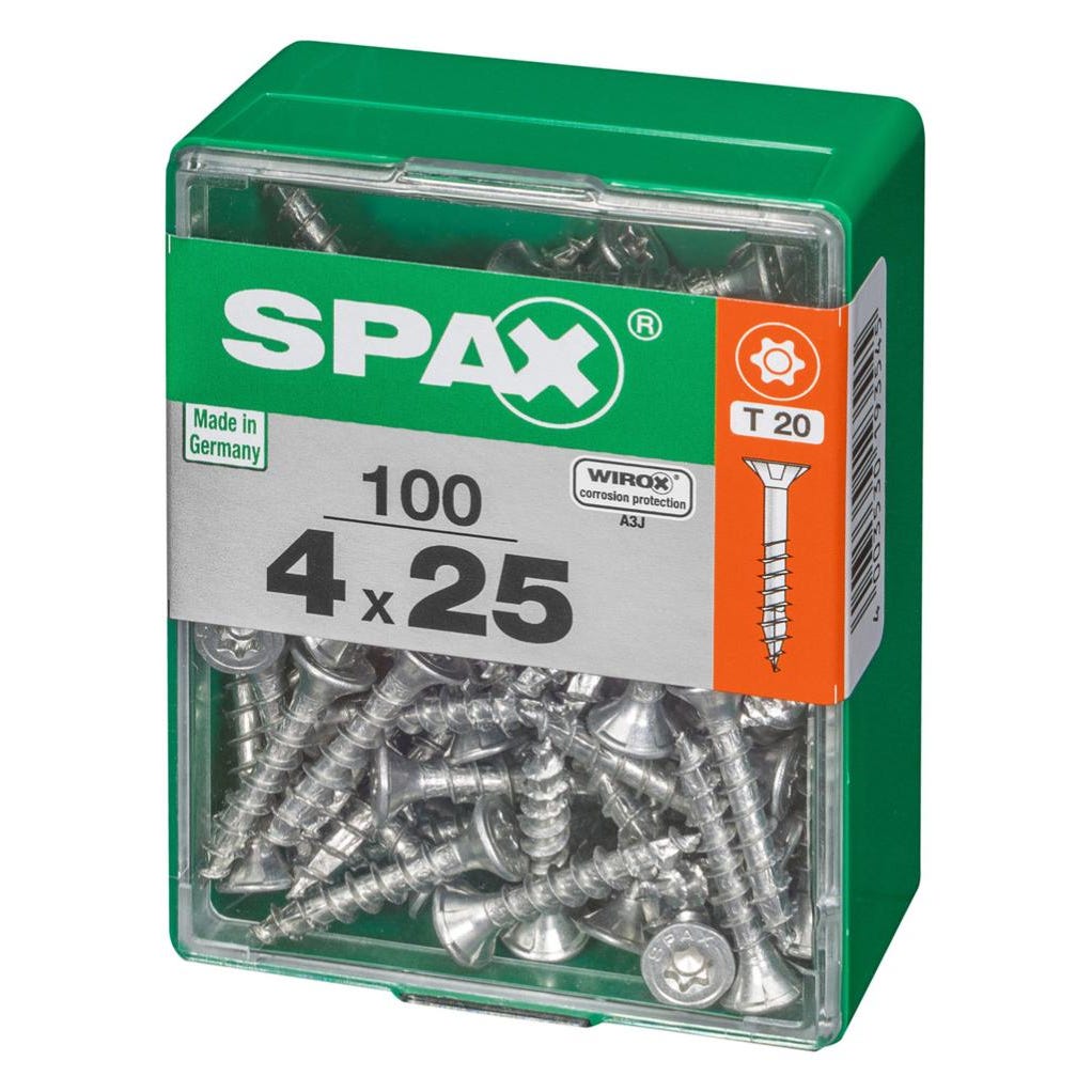 Lot de 100 vis acier tête autofraisée plate SPAX, Diam.4 mm x L.25 mm 2