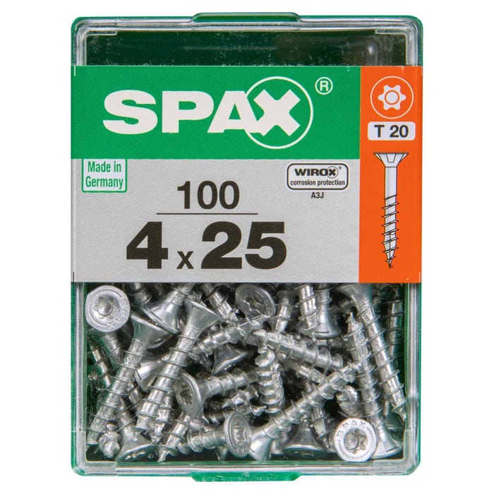 Lot de 100 vis acier tête autofraisée plate SPAX, Diam.4 mm x L.25 mm 1