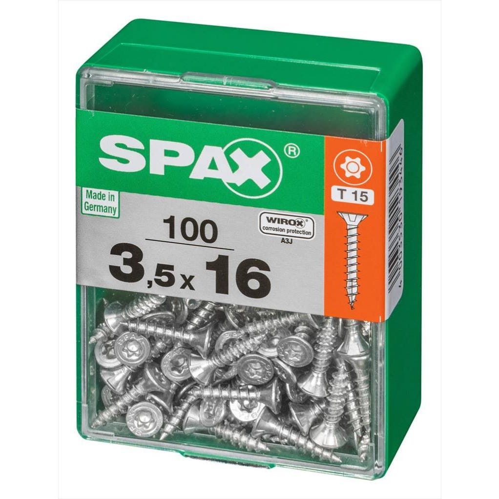 Lot de 100 vis acier tête autofraisée plate SPAX, Diam.3.5 mm x L.16 mm 2
