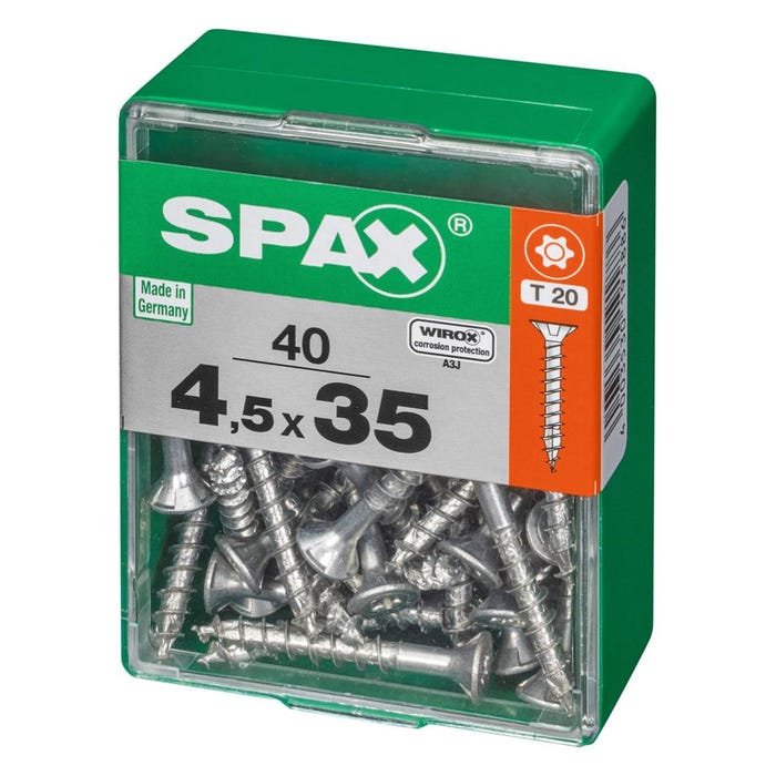 Lot de 40 vis acier tête autofraisée plate SPAX, Diam.4.5 mm x L.35 mm 2