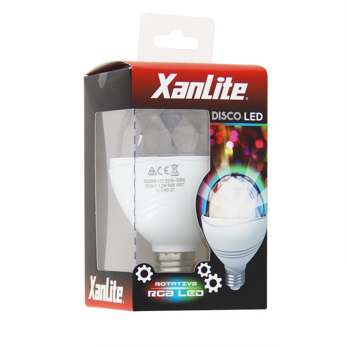 Xanlite - Ampoule LED disco à tête rotative, culot E27, conso. 3W cons., lumière RVB - SEDRVB 4