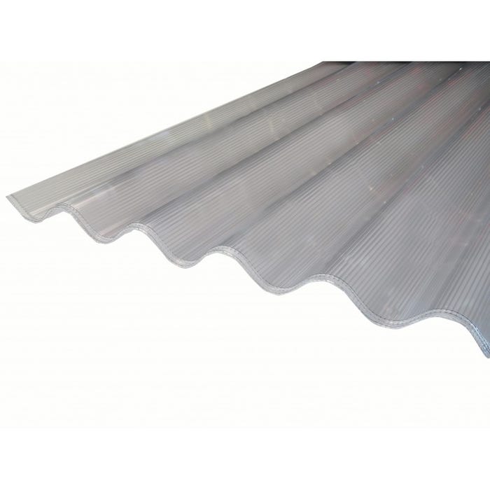 Plaque de polycarbonate ondulé alvéolaire 6mm GO (grande onde 177/51 mm) Clair, E : 6 mm, l : - 92cm, L : - 2.5m 0