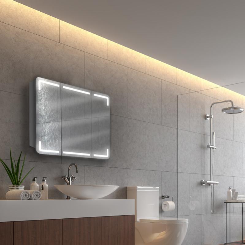 Armoire de toilette 100x75x17cm 3 portes led lumineuse Blanche